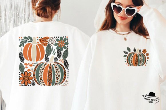 Boho Pumpkin Fall Front and Back Png for Autumn Designs