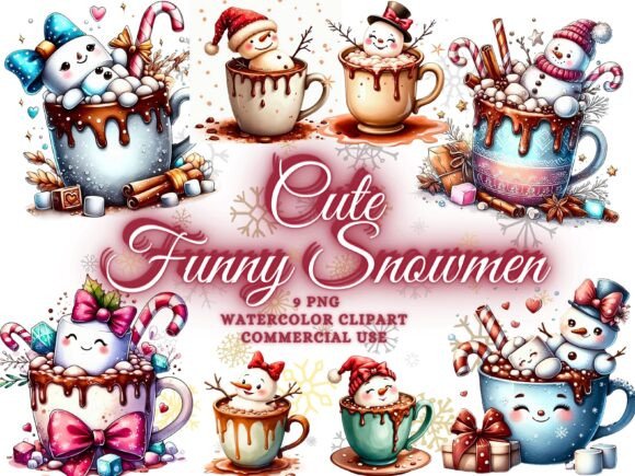 Christmas Clipart Cute Snowman Clipart: A Winter Design Asset
