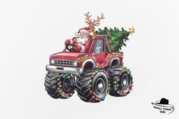 Christmas Santa Monster Truck Reindeer: A Bold Holiday Design Asset