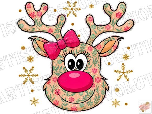 Cute Coquette Floral Christmas Reindeer: Festive Design Magic