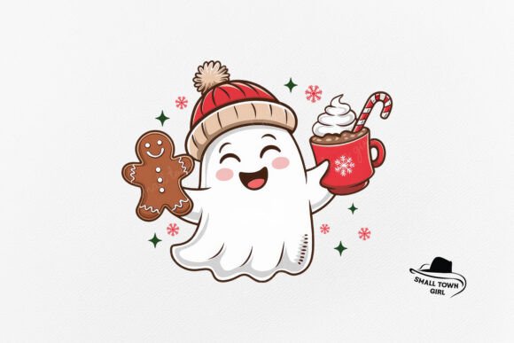 Cute Ghost Christmas Cookie Iced Coffee: A Festive Design Asset