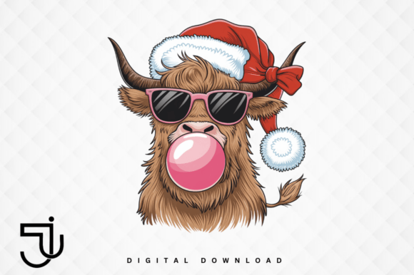 Highland Cow Santa Claus Christmas PNG: Festive Charm for Designers
