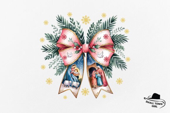 Jesus Christmas Coquette Bow Nativity Design