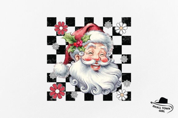 Retro Checkered Santa Daisy Sublimation: A Festive Design Asset