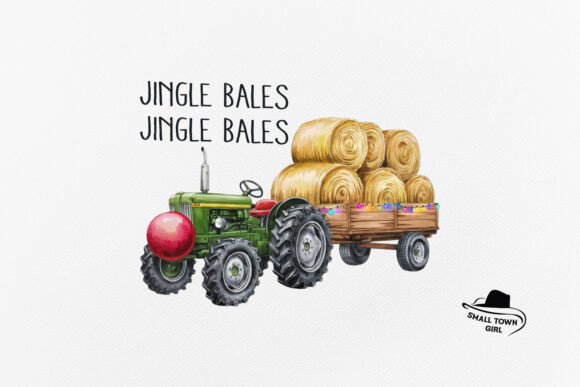 Vintage Christmas Tractor Jingle Bales: A Rustic Holiday Design Asset